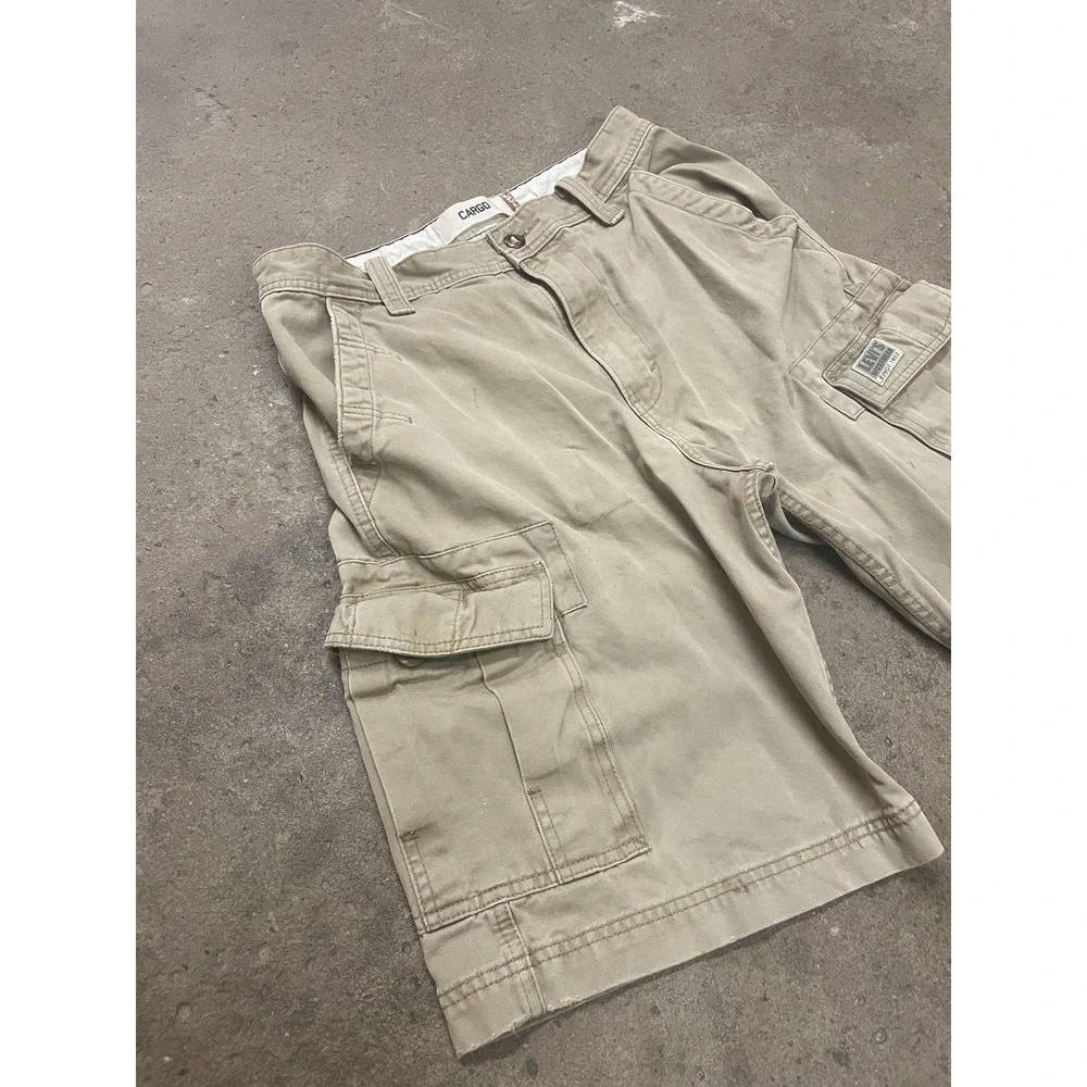 Levis Cargo Shorts Mens 31 Beige Canvas Relaxed Utility Pockets Workwear Zip Fly